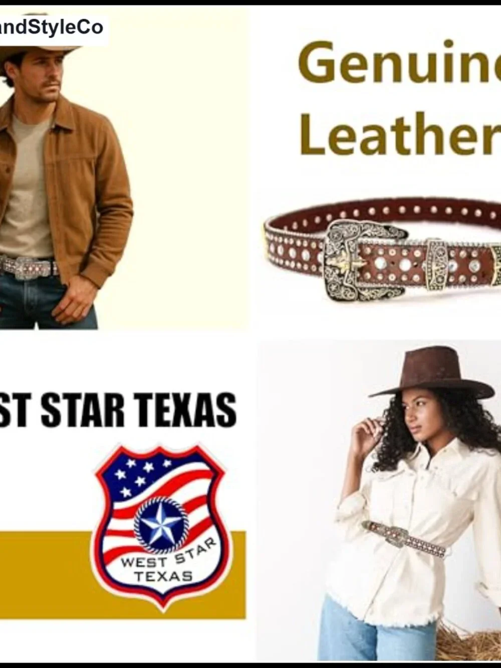 Genuine Leather Western Belt with Rhinestone Crystal Studs